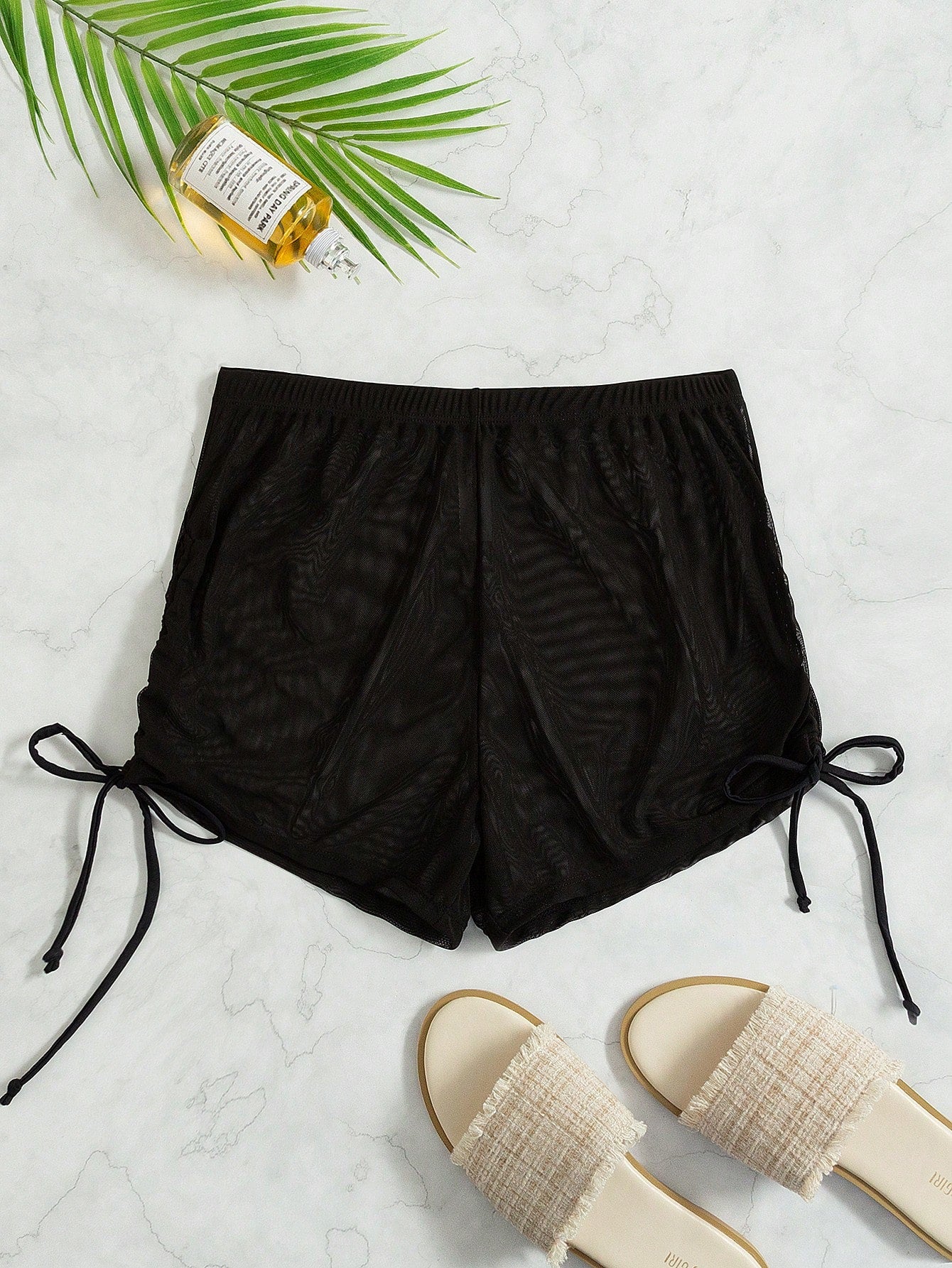 Vaytide Sheer Mesh Side Drawstring Cover-Up Shorts Set