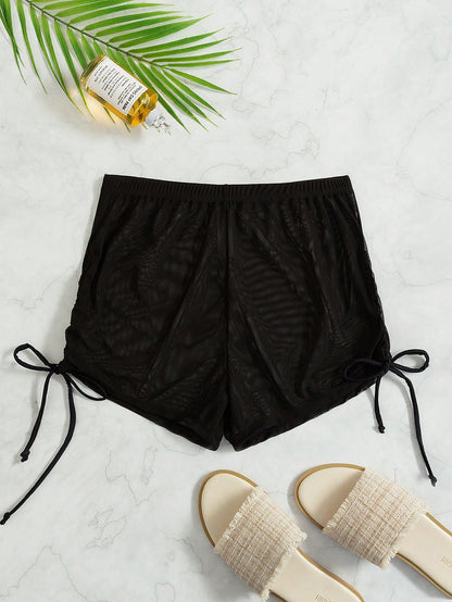 Vaytide Sheer Mesh Side Drawstring Cover-Up Shorts Set