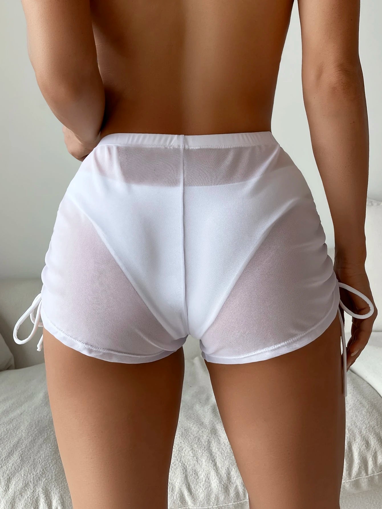 Vaytide Sheer Mesh Side Drawstring Cover-Up Shorts Set