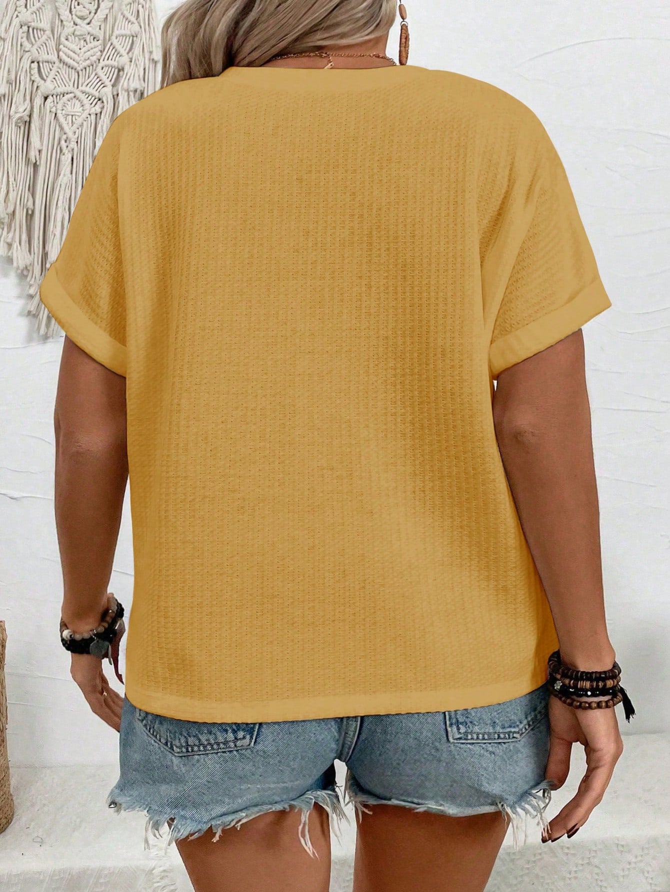 VCAY CURVE New Plus Size Women Casual Loose V-Neck Button Short Sleeve T-Shirt