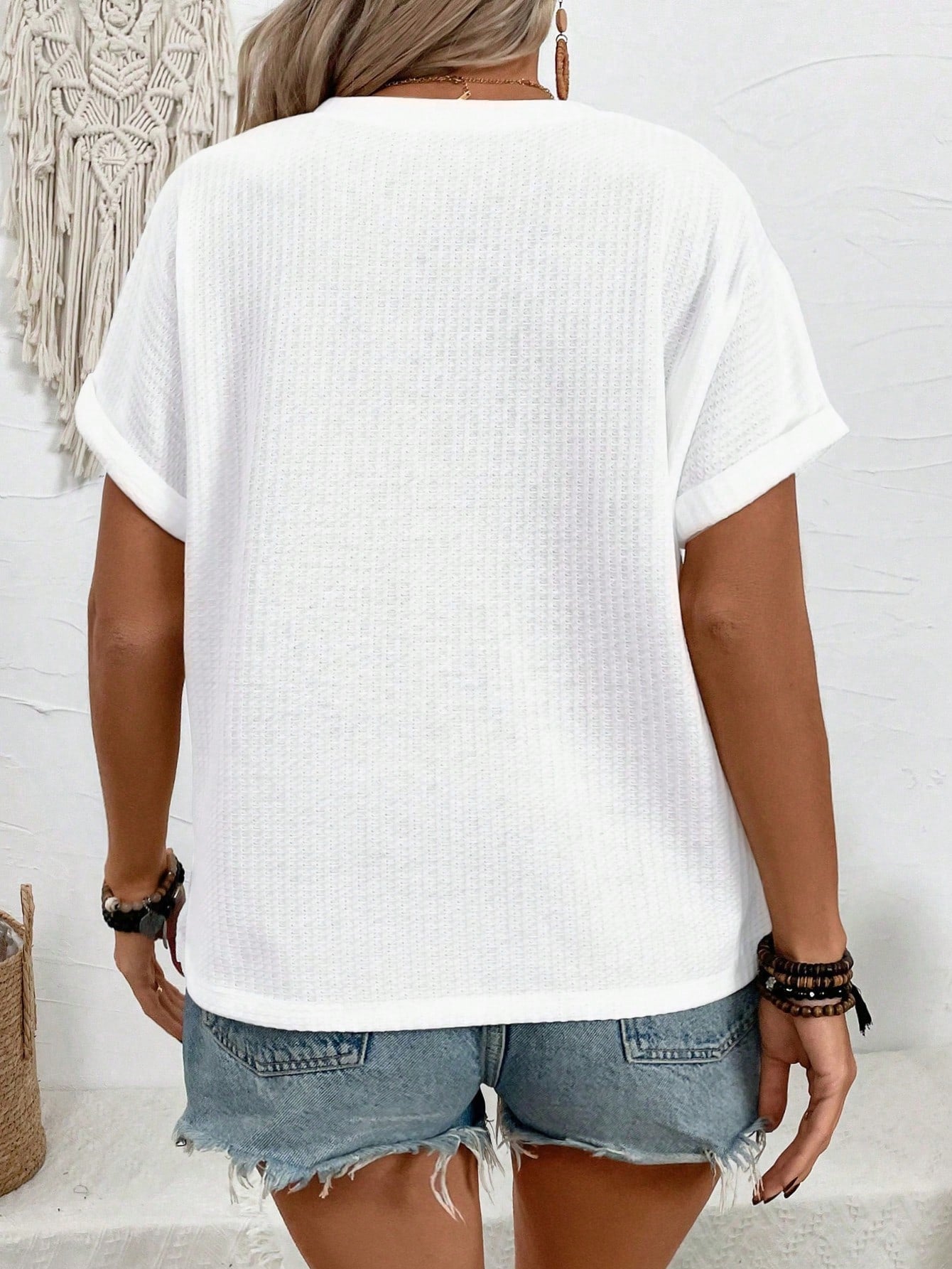 VCAY CURVE New Plus Size Women Casual Loose V-Neck Button Short Sleeve T-Shirt