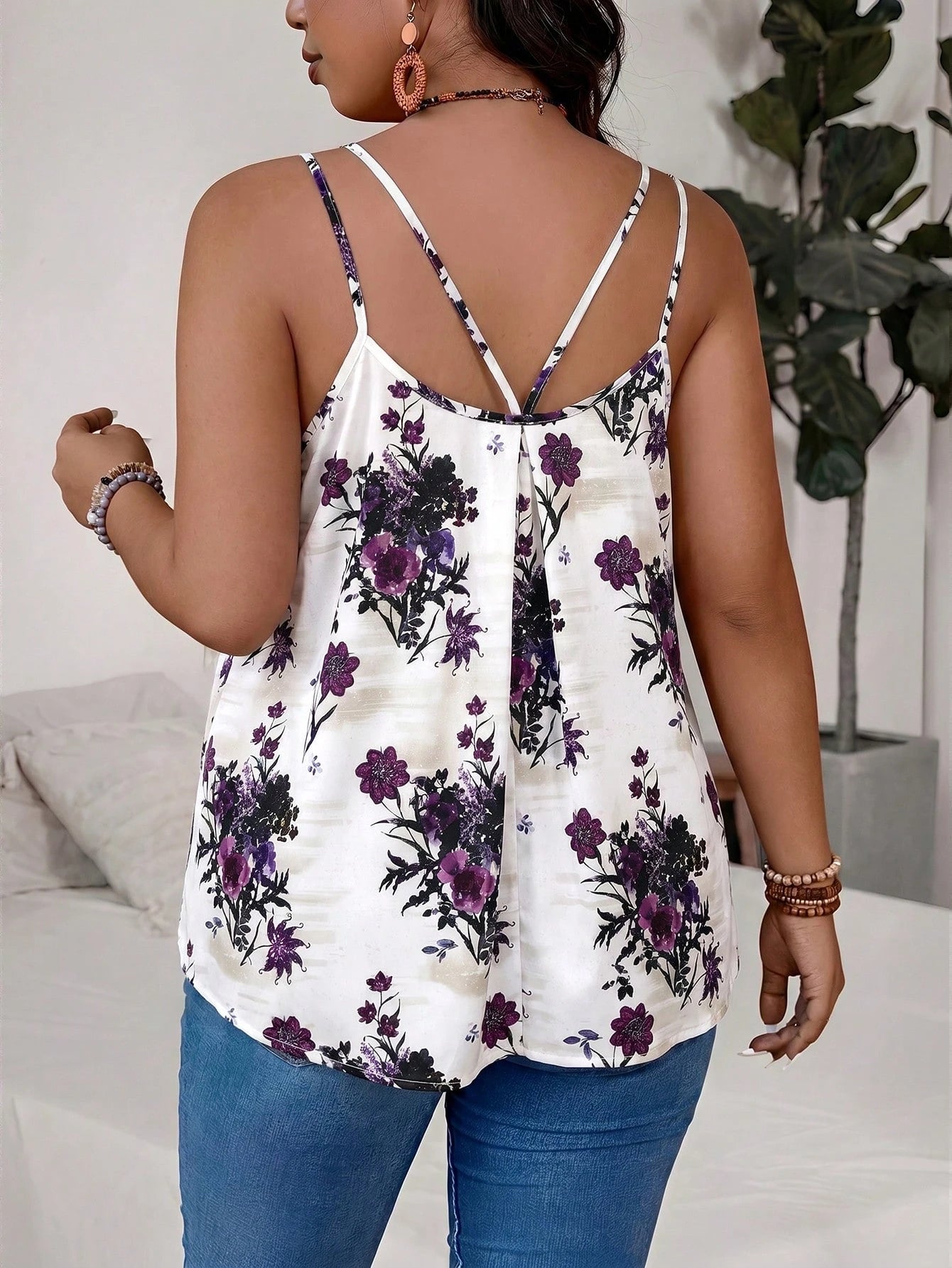 VCAY Plus Size Leopard Print Double Strap Vacation Tank Top Summer Fashion New Arrival, French Style Women Top, Bell Sleeves, Party Vacation, White