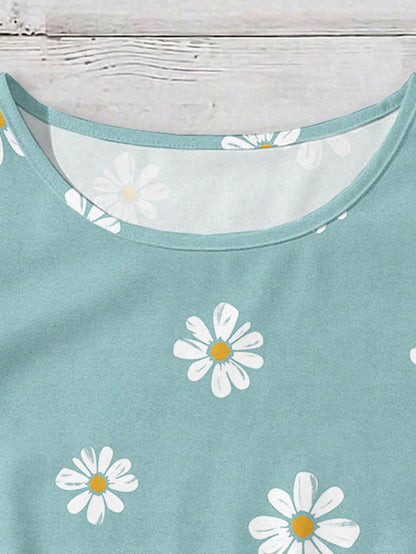 VCAY Plus Size Women's Round Neck Floral Print Casual Versatile Everyday Outing Blouse