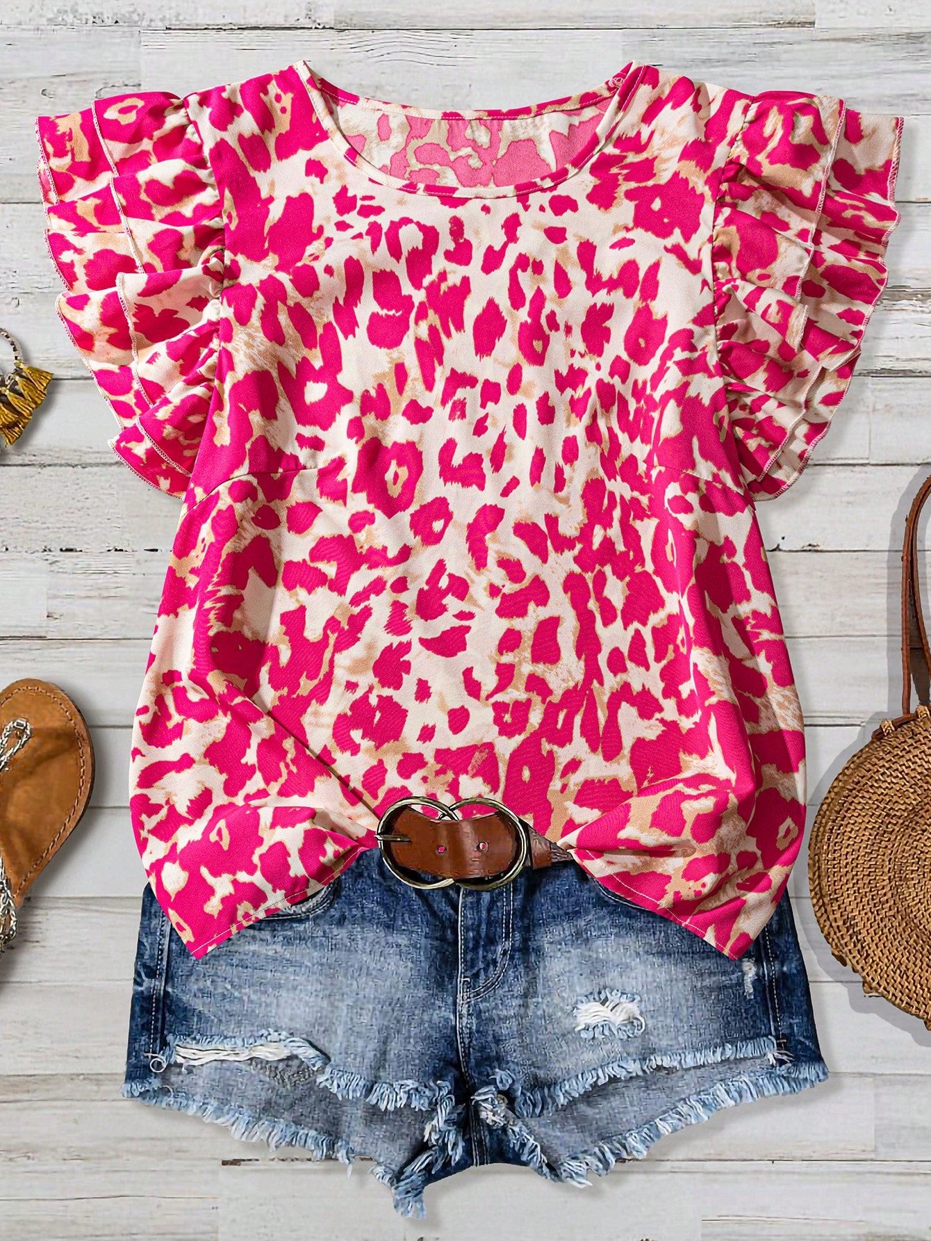VCAY Plus Size Women's Round Neck Floral Print Casual Versatile Everyday Outing Blouse