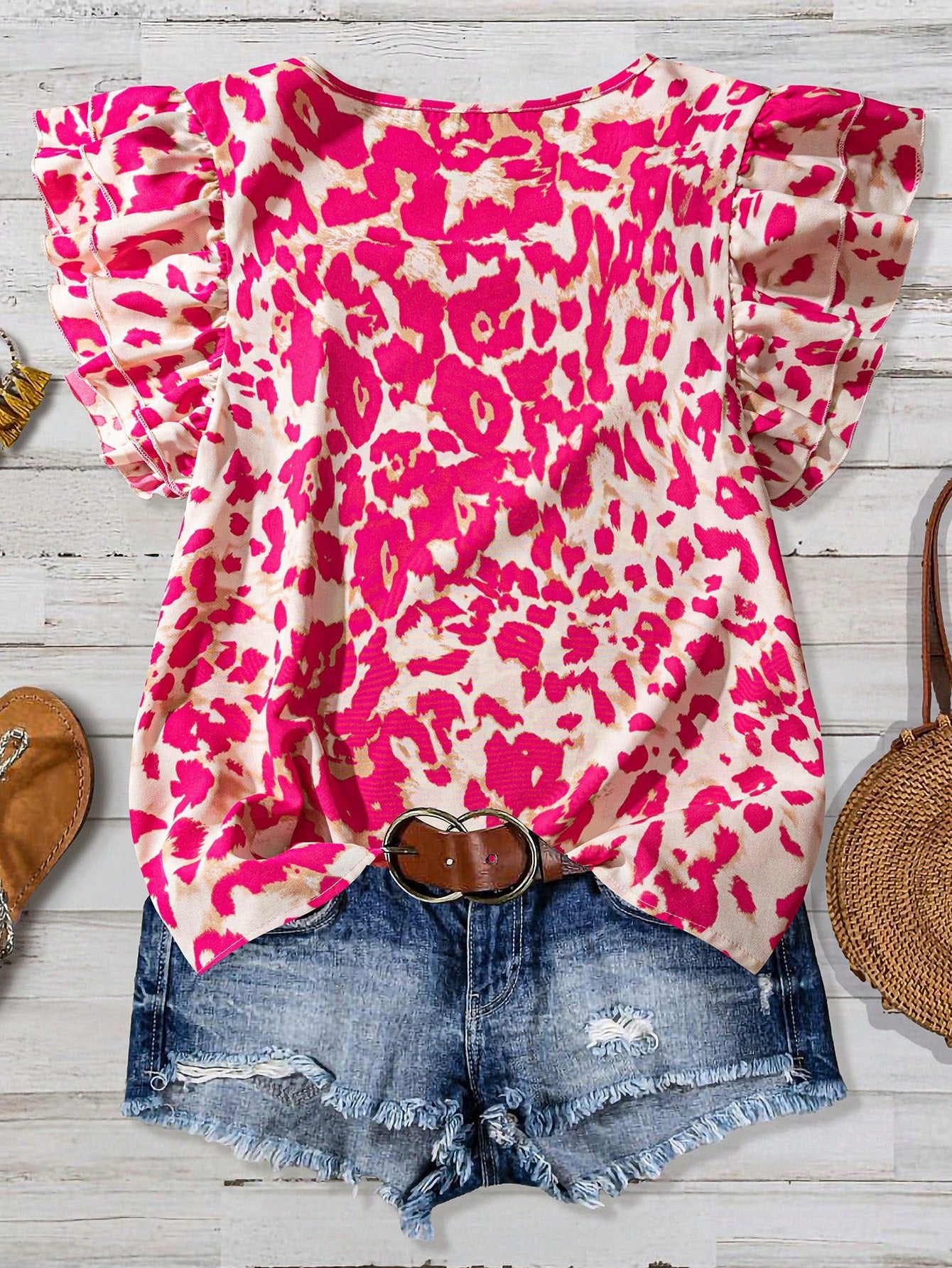 VCAY Plus Size Women's Round Neck Floral Print Casual Versatile Everyday Outing Blouse