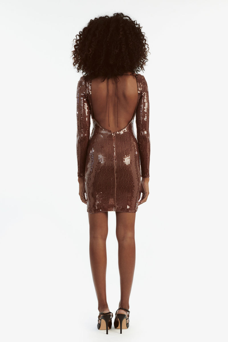 Verona Sequin Mini Dress - Chocolate - SHOPJAUS - JAUS