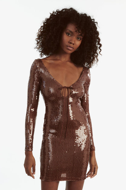 Verona Sequin Mini Dress - Chocolate - SHOPJAUS - JAUS
