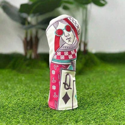 Vibrant Embroidered Club Cover- Synthetic, Colorful Playing Card Design, Protective & Fashionable Accessory, Club| Stylish Headcover| Colorful Embroidery SKTK
