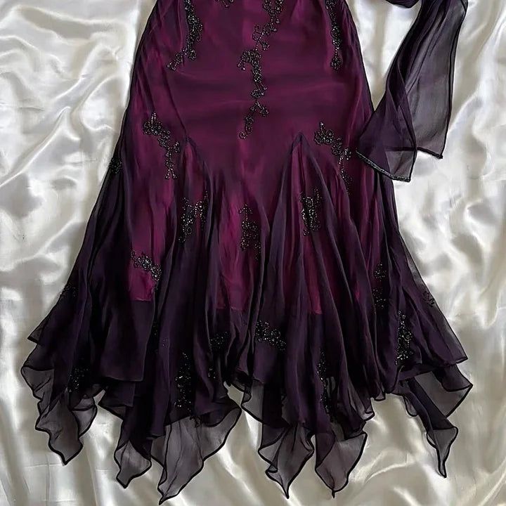 Vintage Blue Chiffon Long Prom Dresses Elegant Beaded Party Dresses Debs Outfits,AST2315