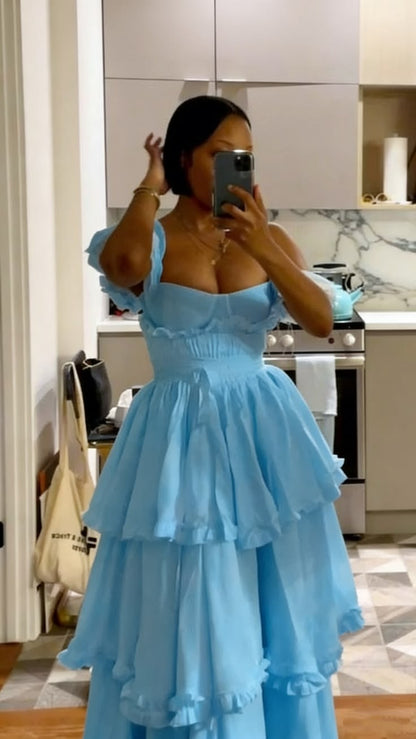 Vintage Ruffle Prom Dresses A-line Evening Party Dress Plus Size Friendly,AST2313