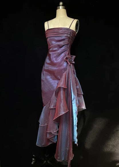 Vintage Spaghetti Straps Asymmetrical Midi Length Party Dress,AST2312