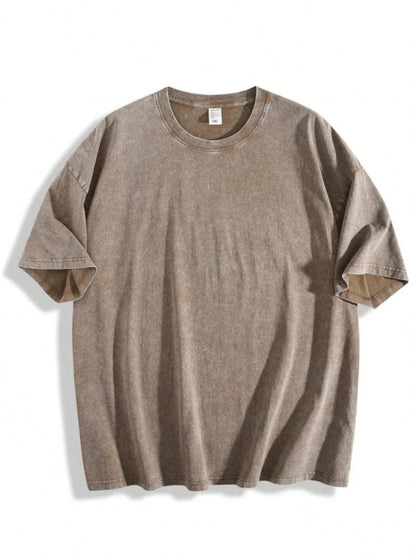 Vintage Washed Cotton Loose-Fit T-Hirt, Cute Face And Heart Print, Women's Casual Treet Tyle Hort-Leeve Top, Wrinkle-Resistant Washed Cotton T-Shir