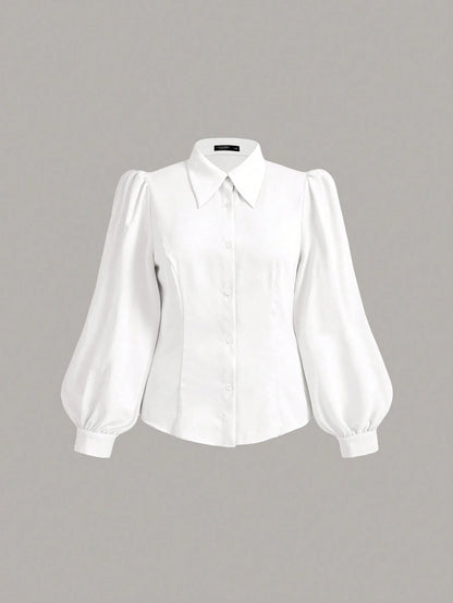 Vintamour Plus Size Vintage Elegant Lantern Sleeve Shirt Thanksgiving Curve Long Women Blouse White Button Up Costume Professional Spring Festival Outfits For