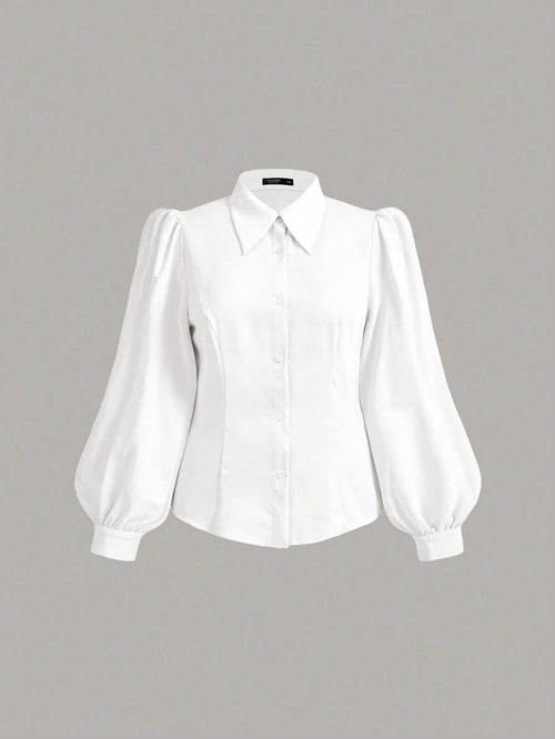 Vintamour Plus Size Vintage Elegant Lantern Sleeve Shirt Thanksgiving Curve Long Women Blouse White Button Up Costume Professional Spring Festival Outfits For