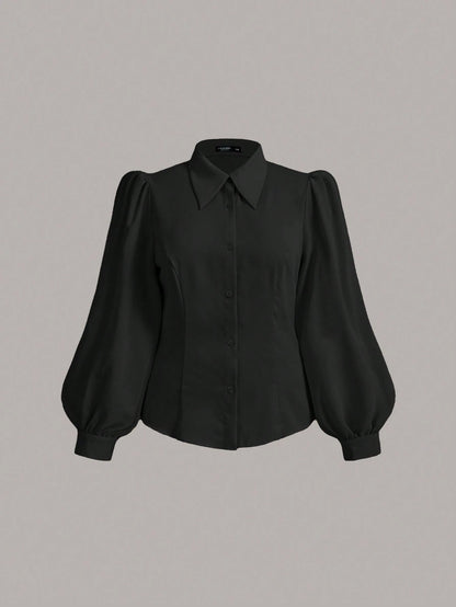 Vintamour Plus Size Vintage Elegant Lantern Sleeve Shirt Thanksgiving Curve Long Women Blouse White Button Up Costume Professional Spring Festival Outfits For