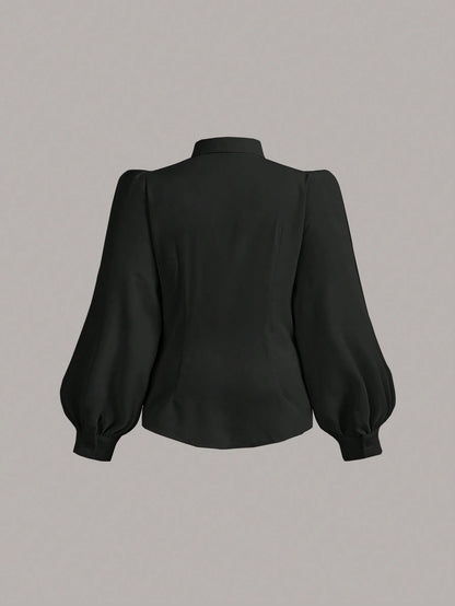 Vintamour Plus Size Vintage Elegant Lantern Sleeve Shirt Thanksgiving Curve Long Women Blouse White Button Up Costume Professional Spring Festival Outfits For