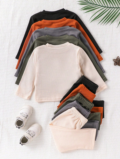 Vintaside Kids Baby Boy 3pcs/Set Beige,Autumn,Casual,Family Matching Long Sleeve Round Neck Top And Pants Suit,Chic Outfits For Spring,Camping,Family Gathering