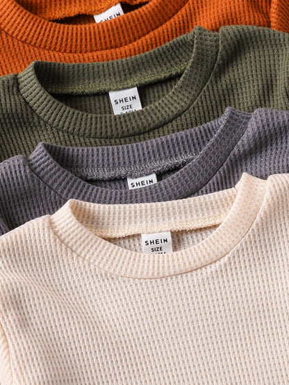 Vintaside Kids Baby Boy 3pcs/Set Beige,Autumn,Casual,Family Matching Long Sleeve Round Neck Top And Pants Suit,Chic Outfits For Spring,Camping,Family Gathering