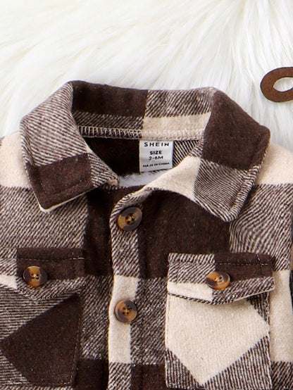 Vintaside Kids Baby Boy Spring & Autumn Casual Plaid Jacket And Solid Color Pants Set, For Christmas