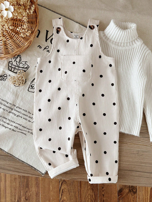 Vintaside Kids Baby Girls Spring/Autumn Polka Dot Top Overalls Jumpsuits Casual Style With Chest Pocket Decoration Outdoor And Leisure