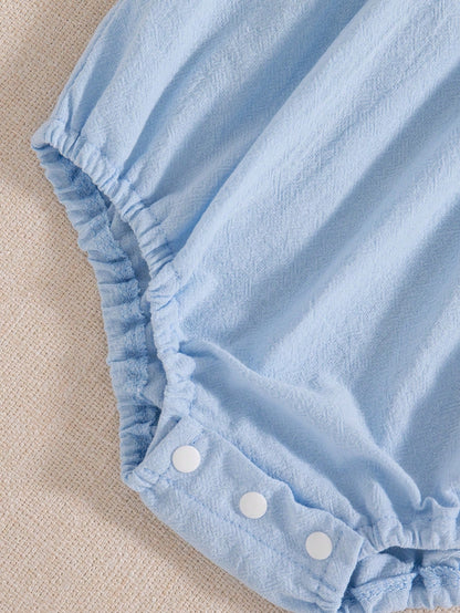 Vintaside Kids Baby Girls Spring/Summer Pure Apricot Romper, Cherry Embroidery Detail At Neckline, Sweet Minimalist Style, Comfortable Fit, Suitable For Daily Outings, Home Leisure, Casual Gatherings