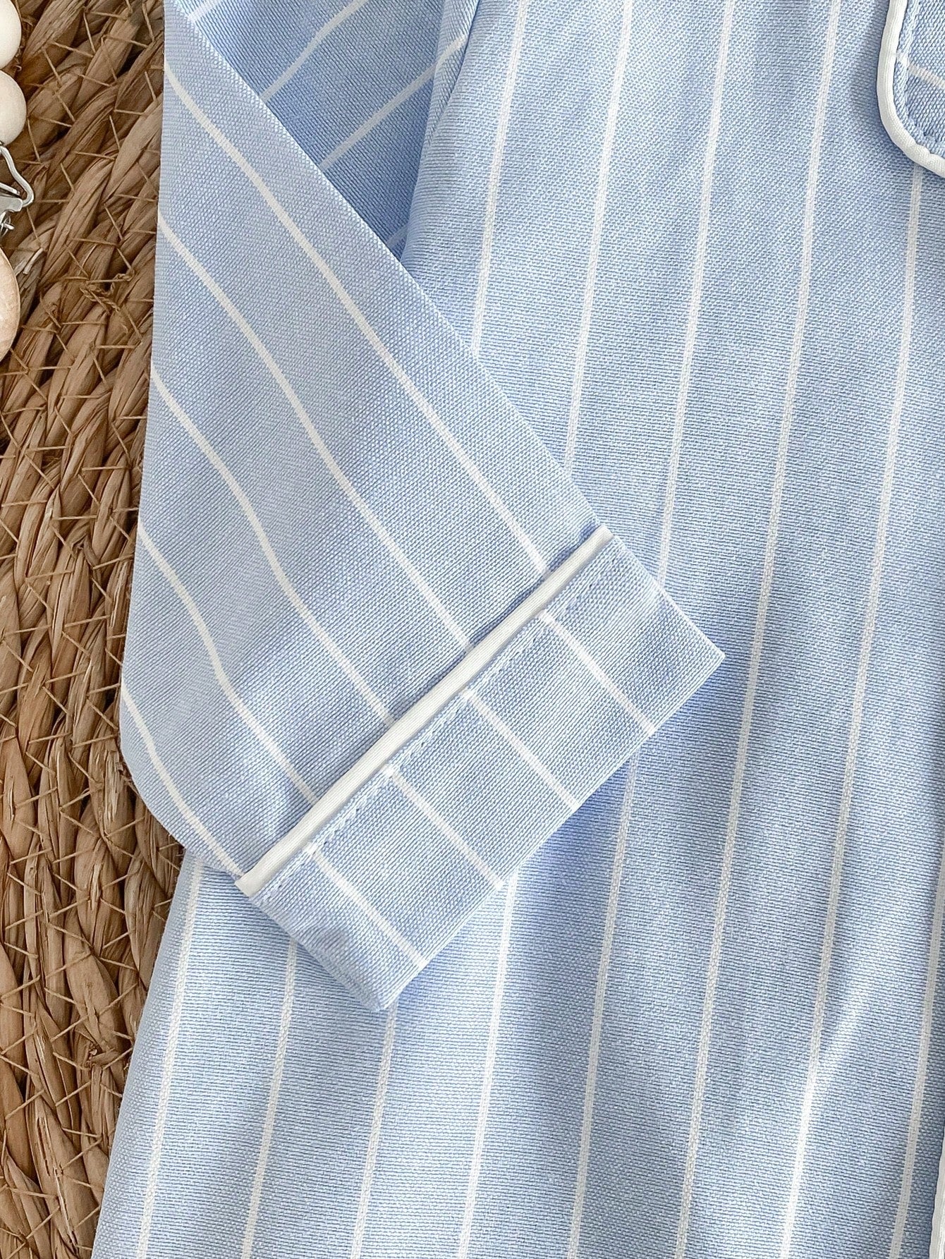 Vintaside Kids Cute Newborn Baby Romper,Blue And White Striped Long Sleeve Jumpsuit,Autumn Embroidered Horse Design,Lapel Collar Front Pocket Night Loungewear