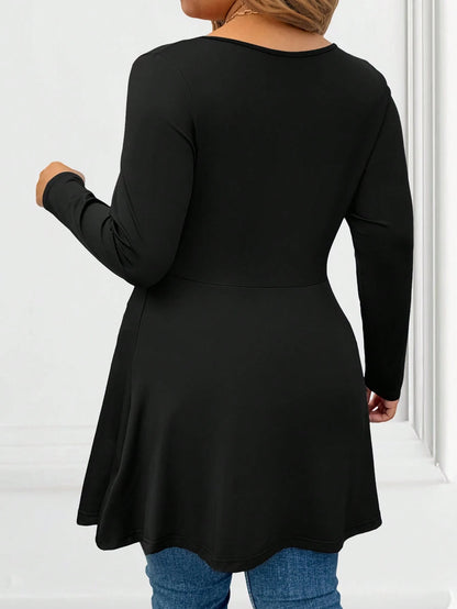 Vionelle Plus Size Lace-Up Long Sleeve T-Shirt, Solid Color Casual Minimalist Design, Suitable For Everyday Wear Fall Cloth For Women