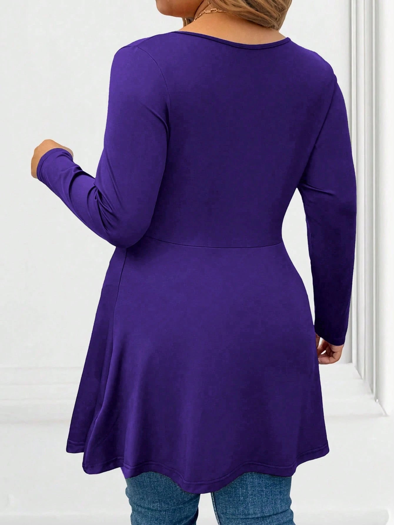 Vionelle Plus Size Lace-Up Long Sleeve T-Shirt, Solid Color Casual Minimalist Design, Suitable For Everyday Wear Fall Cloth For Women