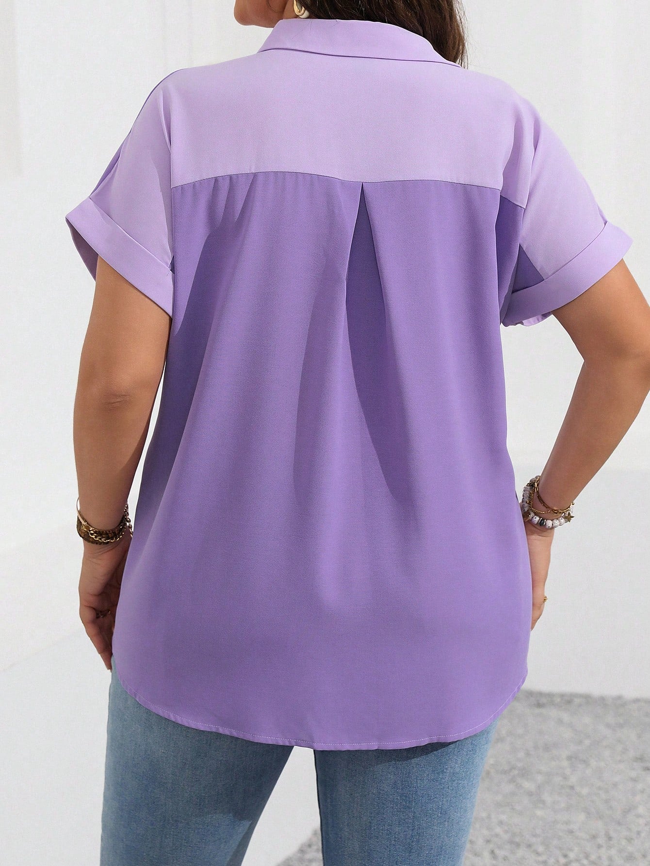 Vionelle Plus Size Women's Color Block Simple Daily Short Sleeve Shirt, For Summer