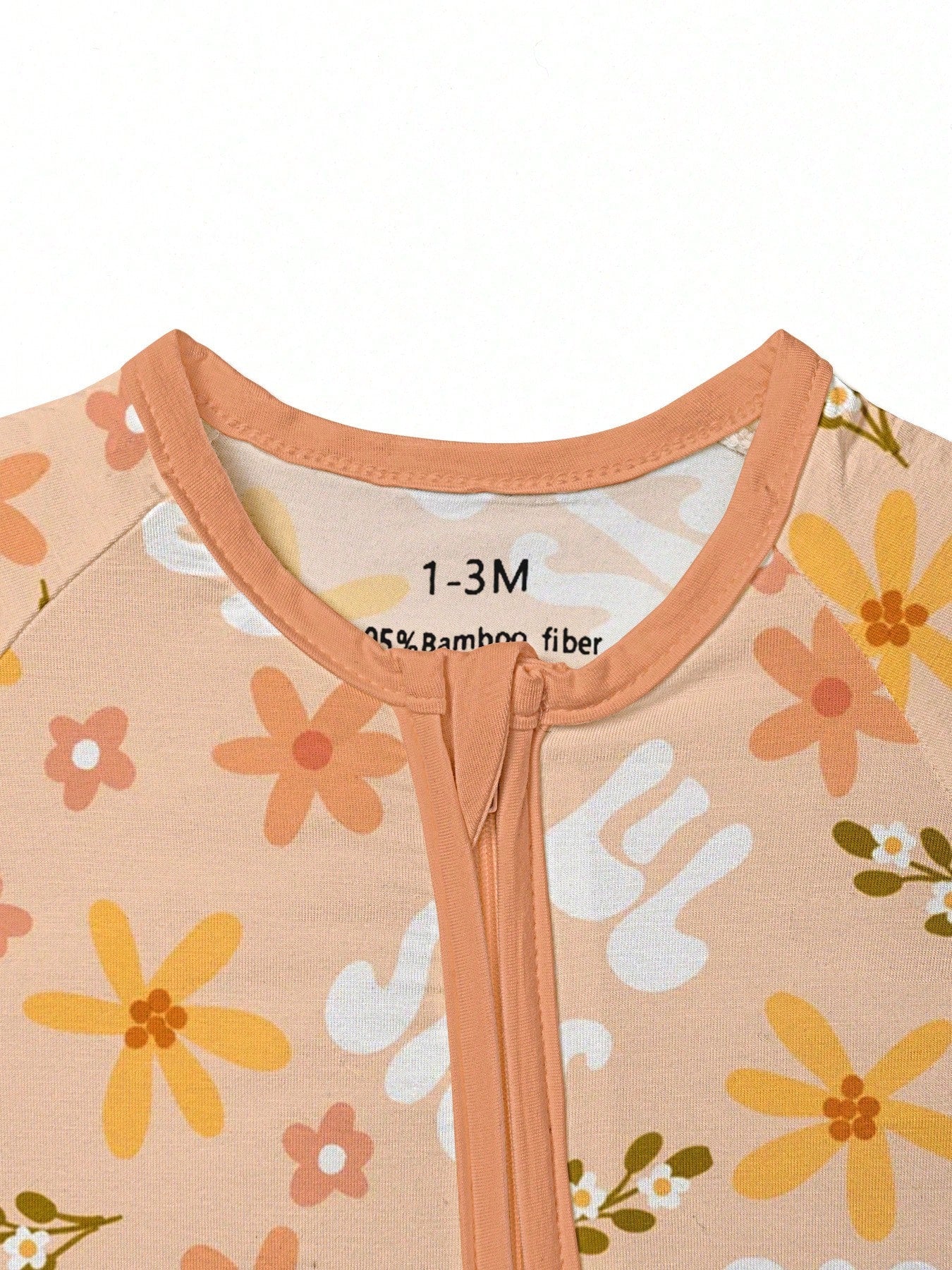 VISIKIDS Baby Bamboo Viscose Lil Sis & Floral Print Long Sleeve 2-Way Zip Up Romper, Footed One Piece Outfit With Mitten Cuffs For Newborn Girls 0-24M, Peach