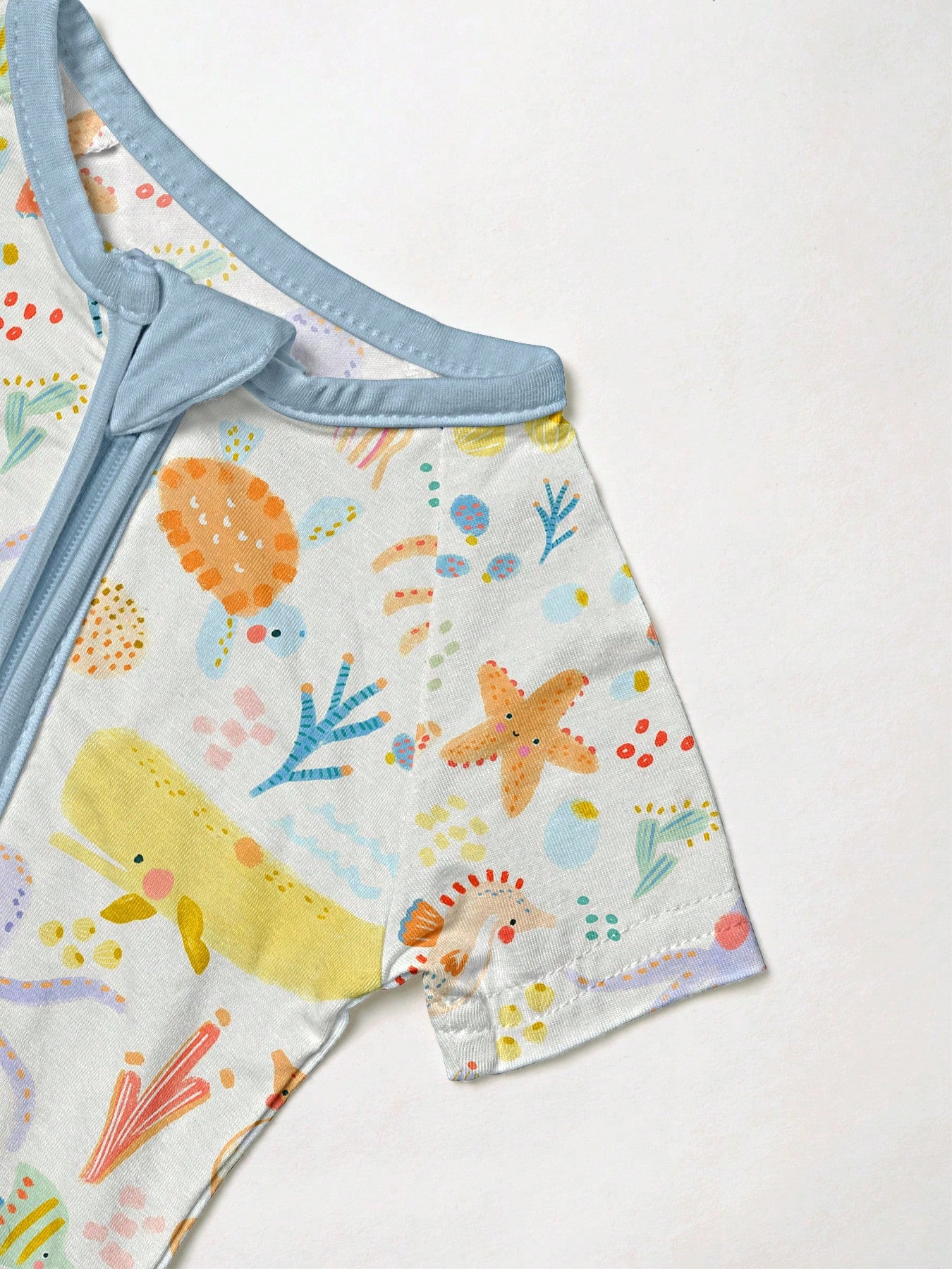VISIKIDS Baby Bamboo Viscose Ocean Creature Print Short Sleeve 2-Way Zip Up Romper, One Piece Outfit For Newborn Infants 0-24M, Blue