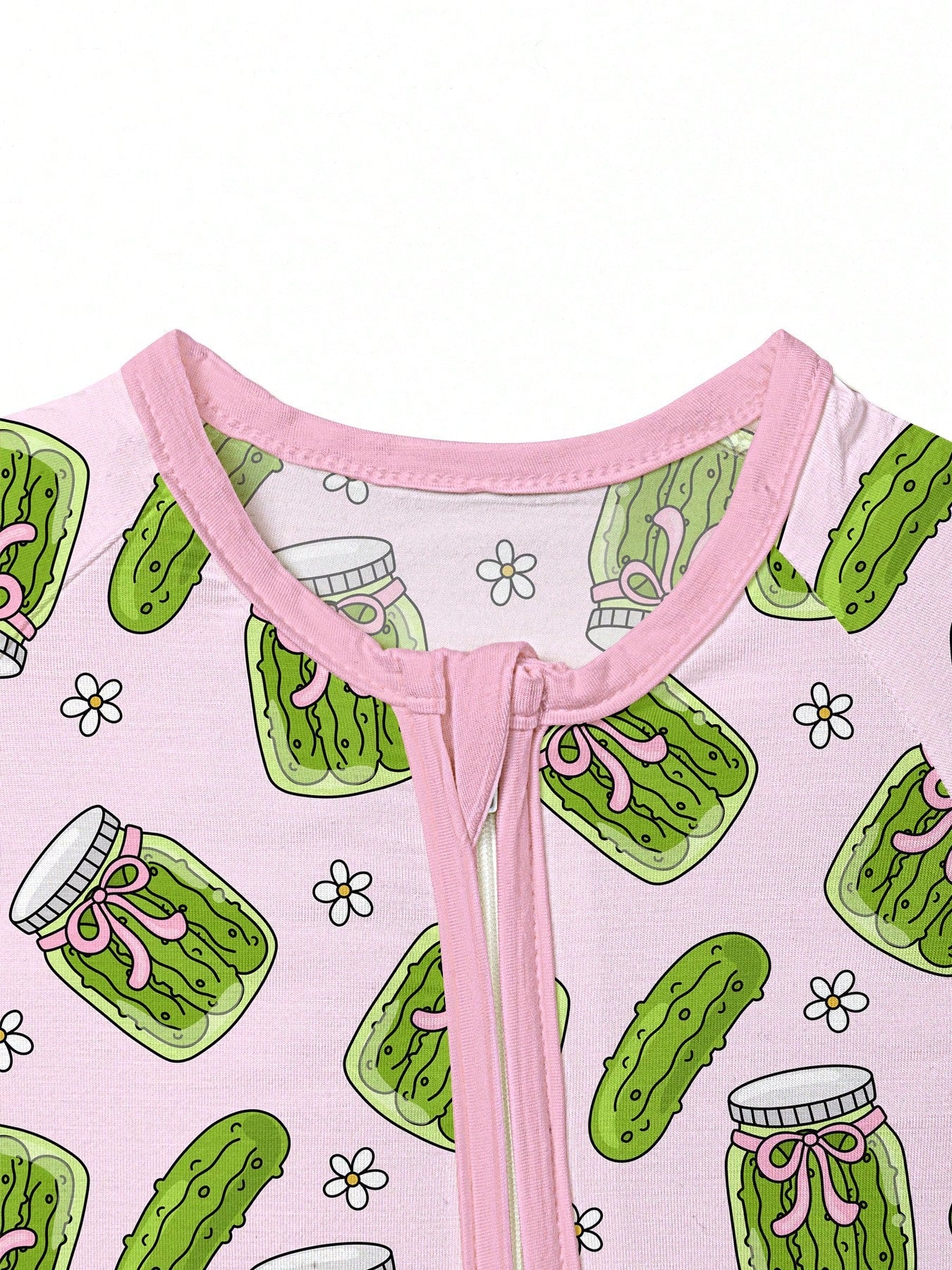 VISIKIDS Baby Bamboo Viscose Pickle Jar Print Long Sleeve 2-Way Zip Up Romper, One Piece Outfit For Newborn Infants 0-24M, Pink