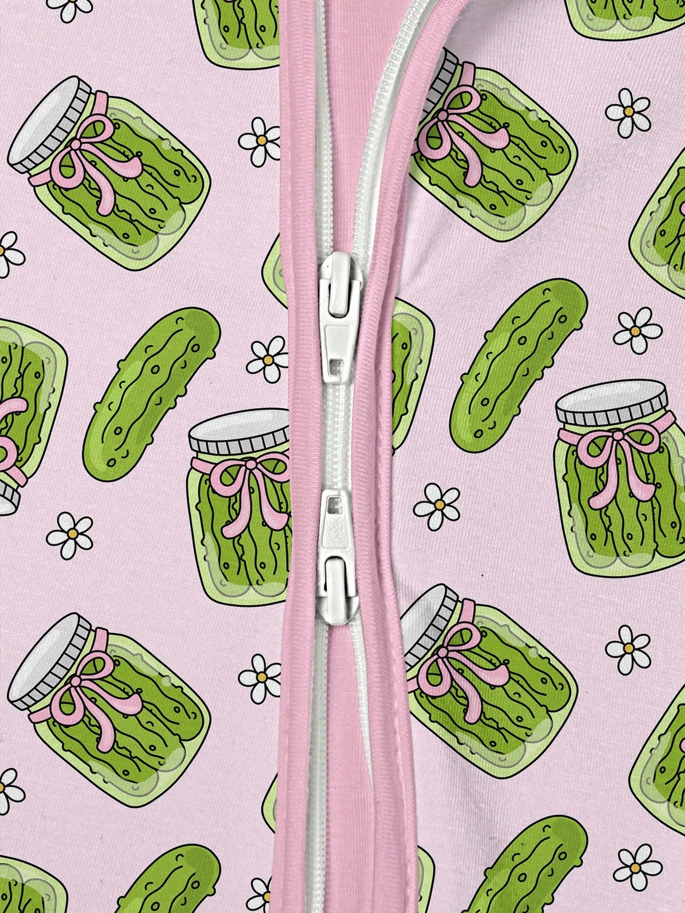 VISIKIDS Baby Bamboo Viscose Pickle Jar Print Long Sleeve 2-Way Zip Up Romper, One Piece Outfit For Newborn Infants 0-24M, Pink