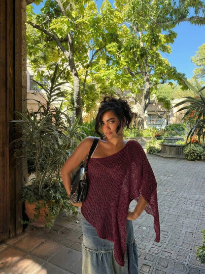 Vivid Style Women's Asymmetrical, Hollow, Casual Versatile, Vacation Beach, Party Fashion, Cape Shawl, Sun Protection, Loose Slouchy, Knit Cover Up, Outdoor Date Summer, Beach Party