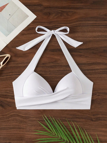 Voyashape Summer Beach Solid Color Halterneck Swimwear Top