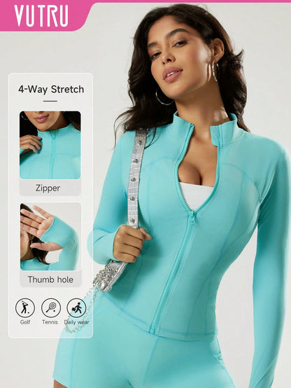 VUTRU 1pc Women's Slim Fit Athletic Jacket With Thumb Holes, For Running, Yoga Spring Sports