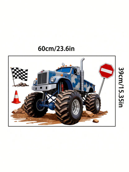 Wall Decals With Monster Trucks In Watercolor, Pink And Purple, Stickers For Boys' Toddler Rooms