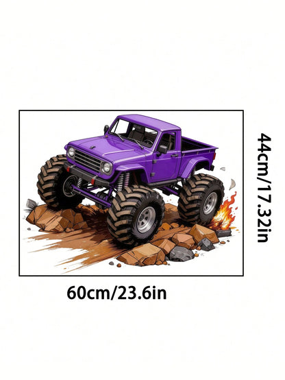 Wall Decals With Monster Trucks In Watercolor, Pink And Purple, Stickers For Boys' Toddler Rooms