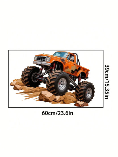 Wall Decals With Monster Trucks In Watercolor, Pink And Purple, Stickers For Boys' Toddler Rooms