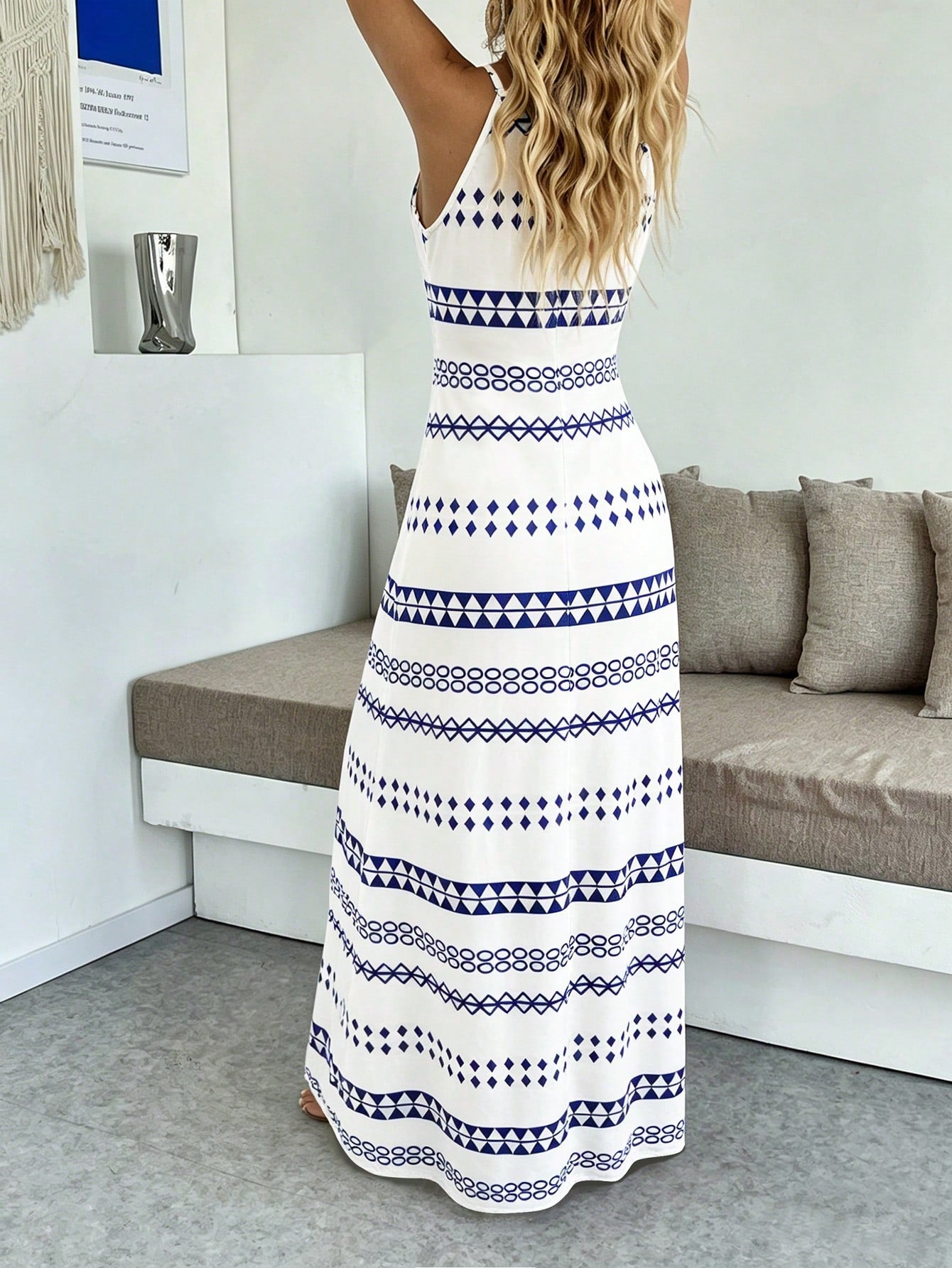 Wandoria Women's Casual Vacation Bohemian Style Geometric Print Camisole Dress