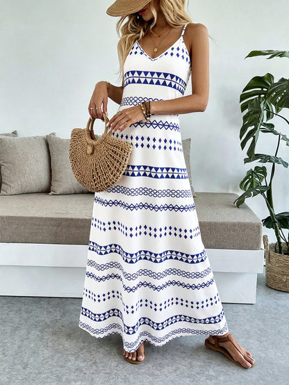 Wandoria Women's Casual Vacation Bohemian Style Geometric Print Camisole Dress
