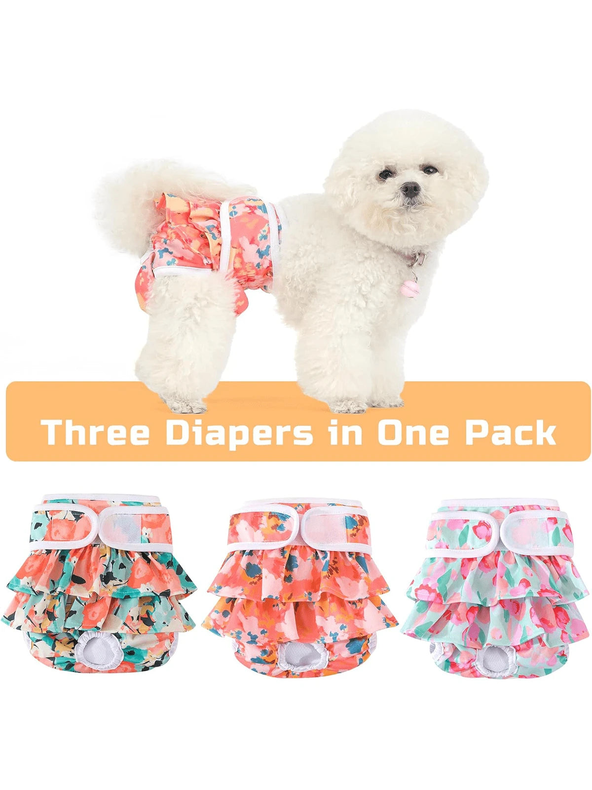 Washable Female Dog Diapers (3 Pack)-No Leak And Harassment Reusable Diapers For Doggy Female In Period-Highly Absorbent With Strong & Flexible Closure