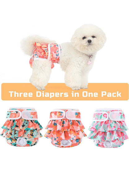 Washable Female Dog Diapers (3 Pack)-No Leak And Harassment Reusable Diapers For Doggy Female In Period-Highly Absorbent With Strong & Flexible Closure