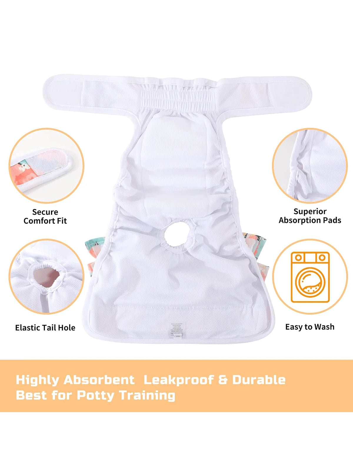 Washable Female Dog Diapers (3 Pack)-No Leak And Harassment Reusable Diapers For Doggy Female In Period-Highly Absorbent With Strong & Flexible Closure