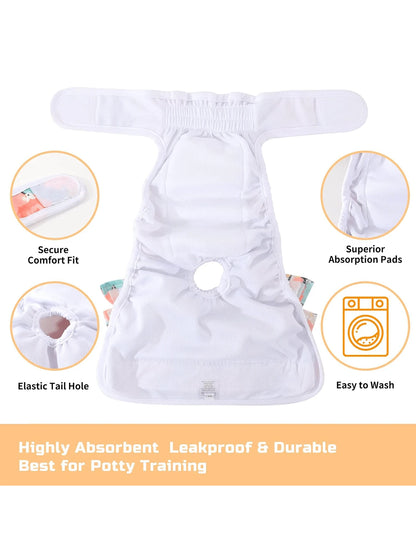 Washable Female Dog Diapers (3 Pack)-No Leak And Harassment Reusable Diapers For Doggy Female In Period-Highly Absorbent With Strong & Flexible Closure
