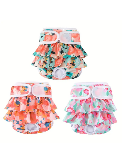 Washable Female Dog Diapers (3 Pack)-No Leak And Harassment Reusable Diapers For Doggy Female In Period-Highly Absorbent With Strong & Flexible Closure