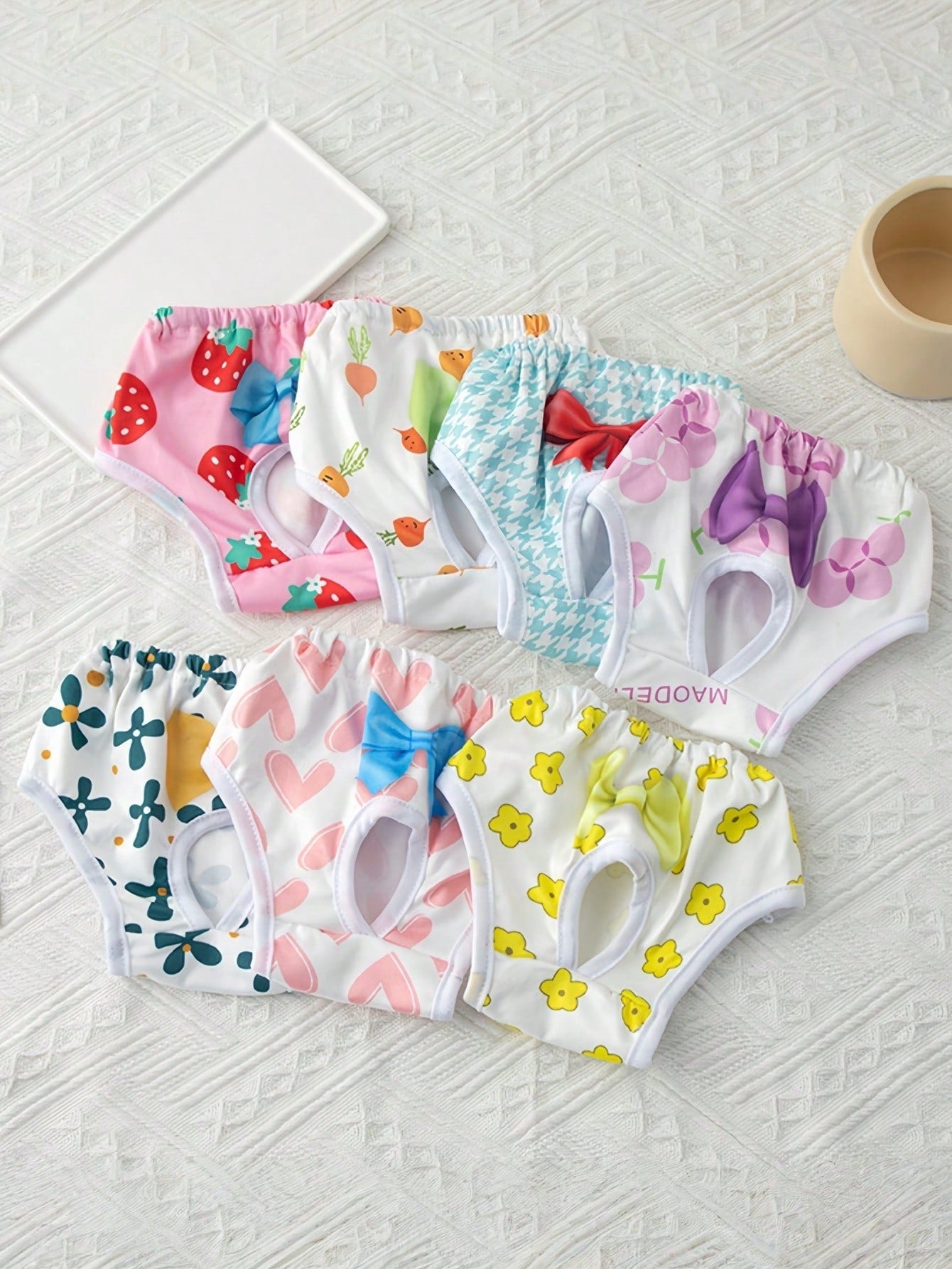 Washable Set Of 7 Dog Physiological Shorts With Cute Pet Prints Absorbent Reusable Leakproof Puppy Diapers For Small Medium Dogs