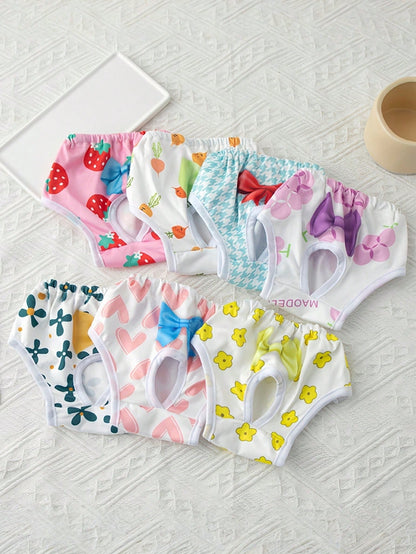 Washable Set Of 7 Dog Physiological Shorts With Cute Pet Prints Absorbent Reusable Leakproof Puppy Diapers For Small Medium Dogs