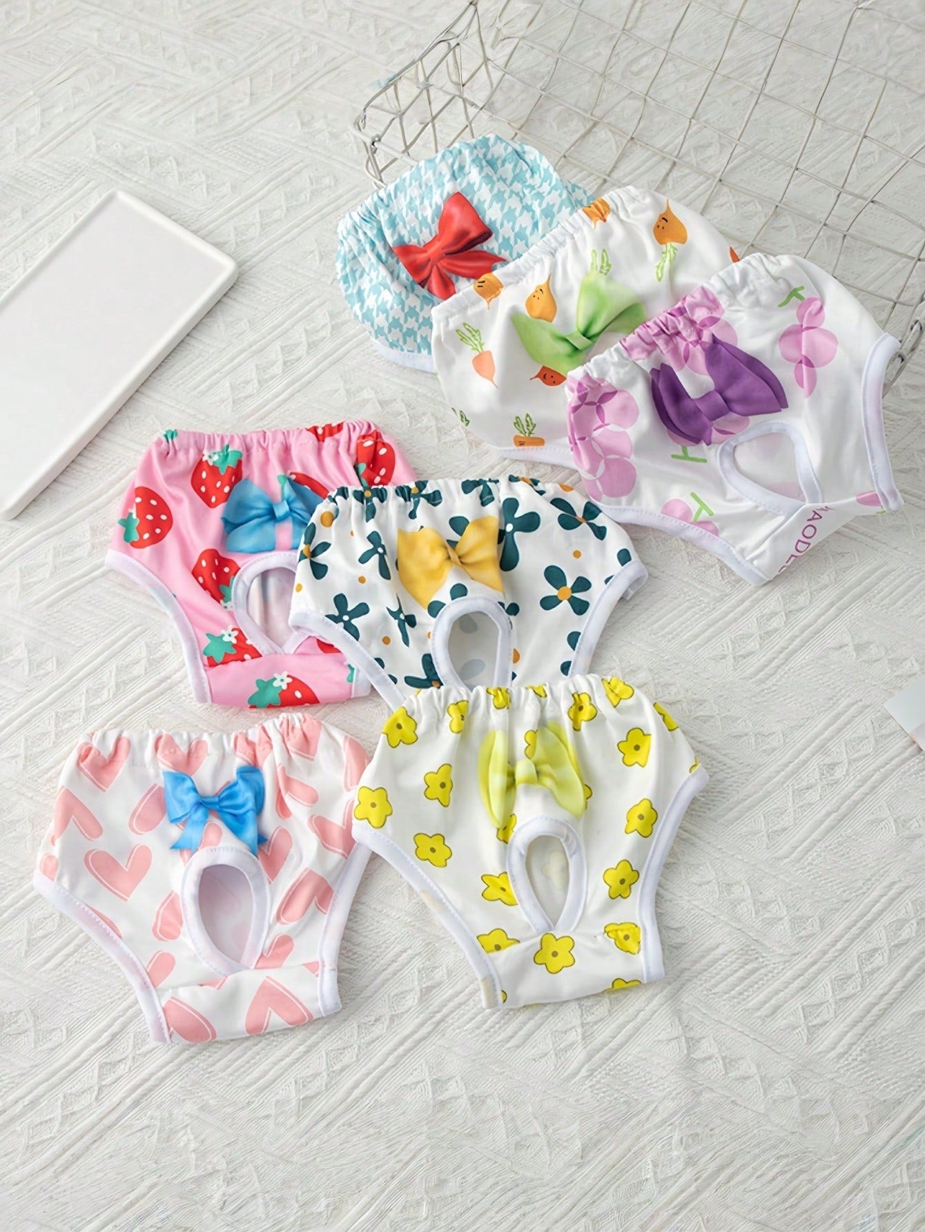 Washable Set Of 7 Dog Physiological Shorts With Cute Pet Prints Absorbent Reusable Leakproof Puppy Diapers For Small Medium Dogs