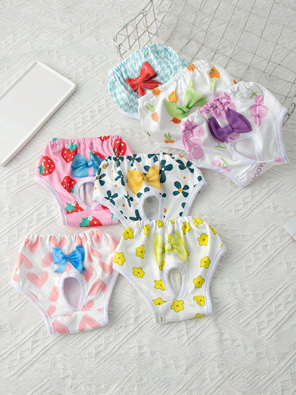 Washable Set Of 7 Dog Physiological Shorts With Cute Pet Prints Absorbent Reusable Leakproof Puppy Diapers For Small Medium Dogs